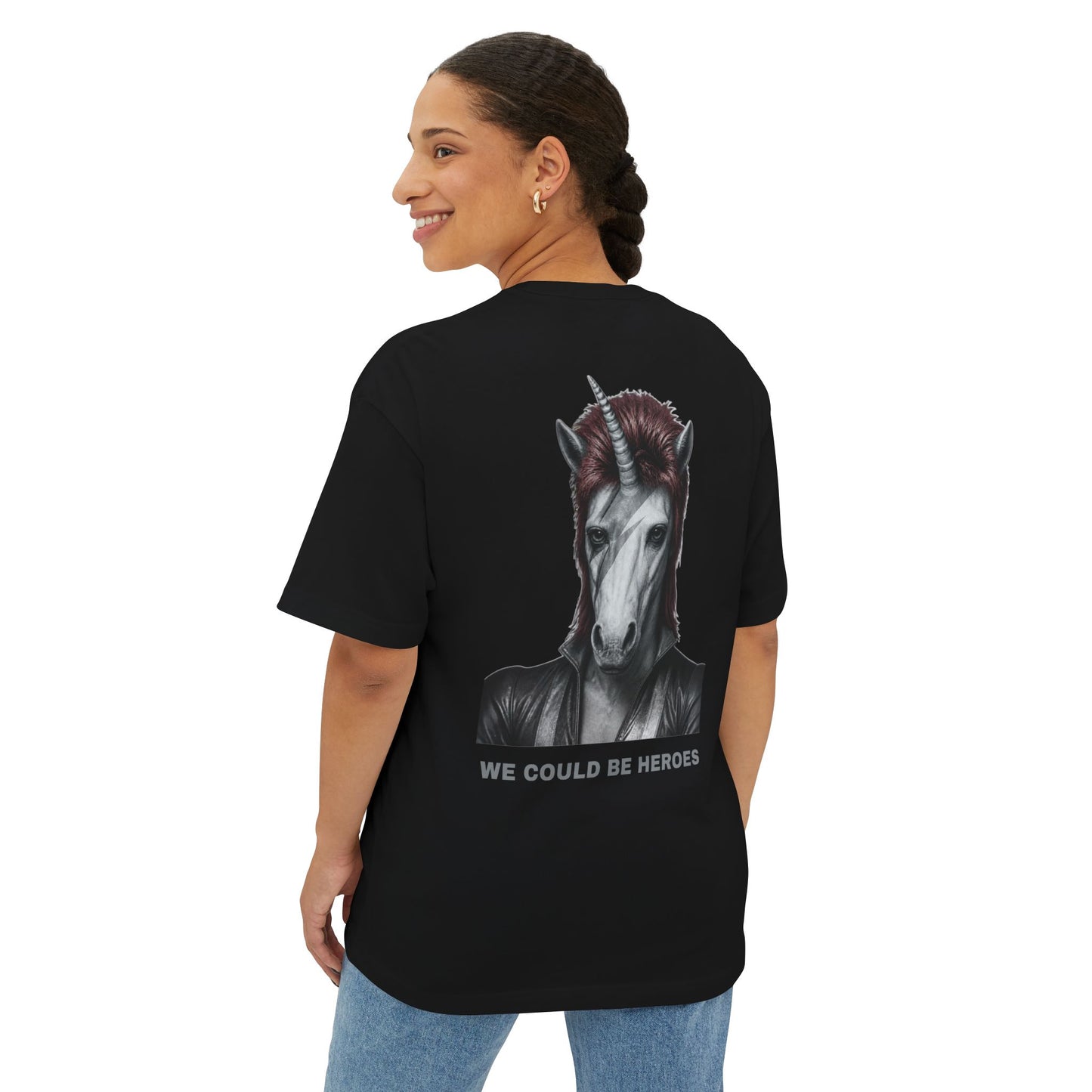 Oversized Tee — WE COULD BE HEROES (back print)